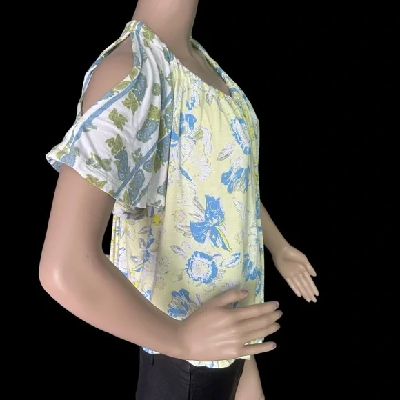 🌼 Free People Baja Babe Yellow Floral Cold Shoulder Flowy Top🌼 - Picture 5 of 12